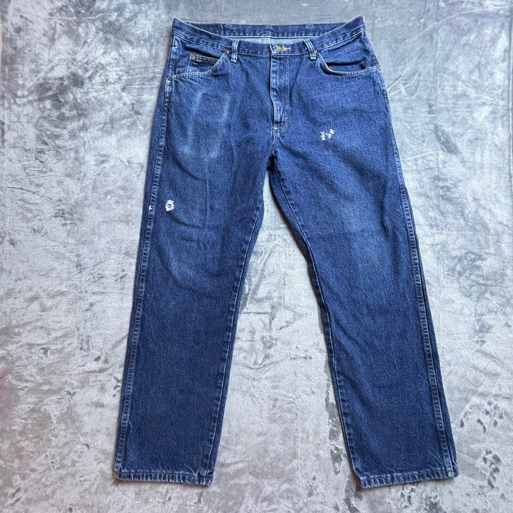 Wrangler‎ Jeans 35 W Distressed Straight Leg Work Pants Cowboy Tough Denim
